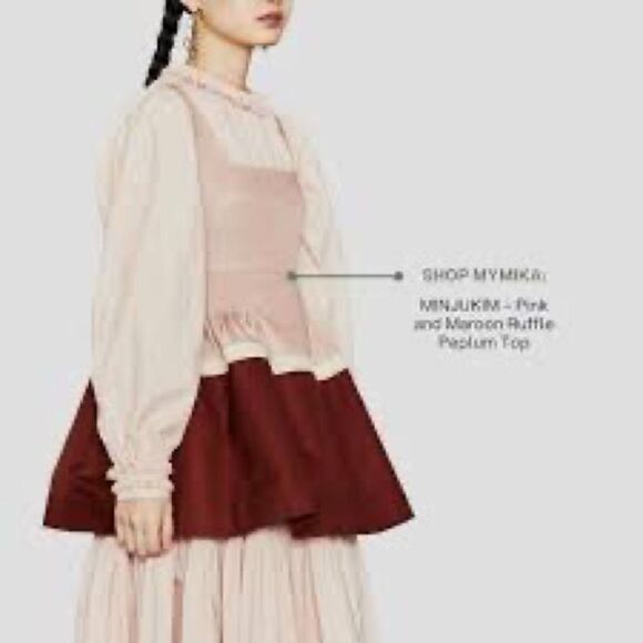 NWT Minjukim Pink Top Pleated Mini Dress Twill Peplum Size M - Picture 8 of 15